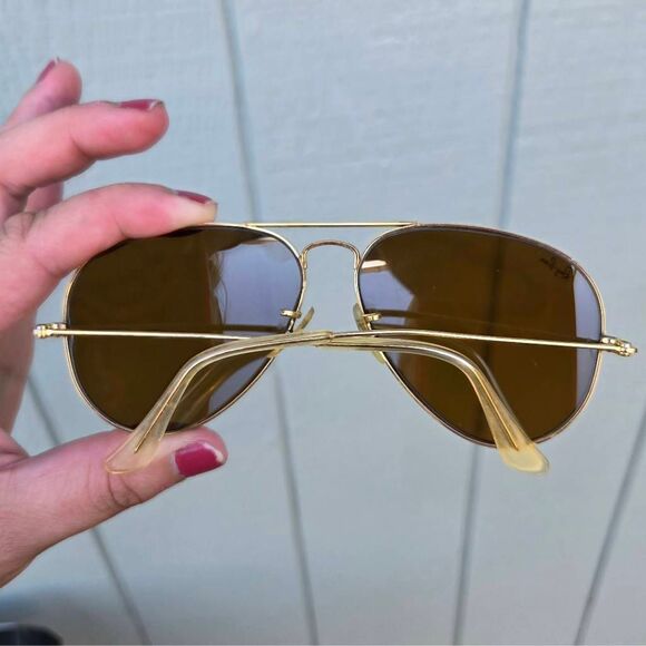 Vintage 80s Ray-Ban B&L Aviator Sunglasses – Gold Frame B-15 Brown Lenses 58-14 - Picture 3 of 9